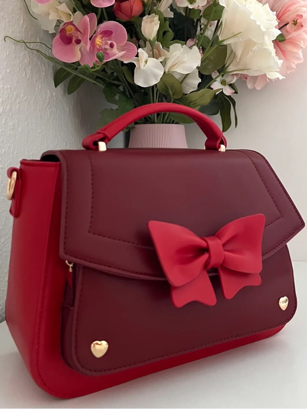 The Bun Bun Shop - Mini Red Hand Bag with Detachable Bow and Shoulder Strap